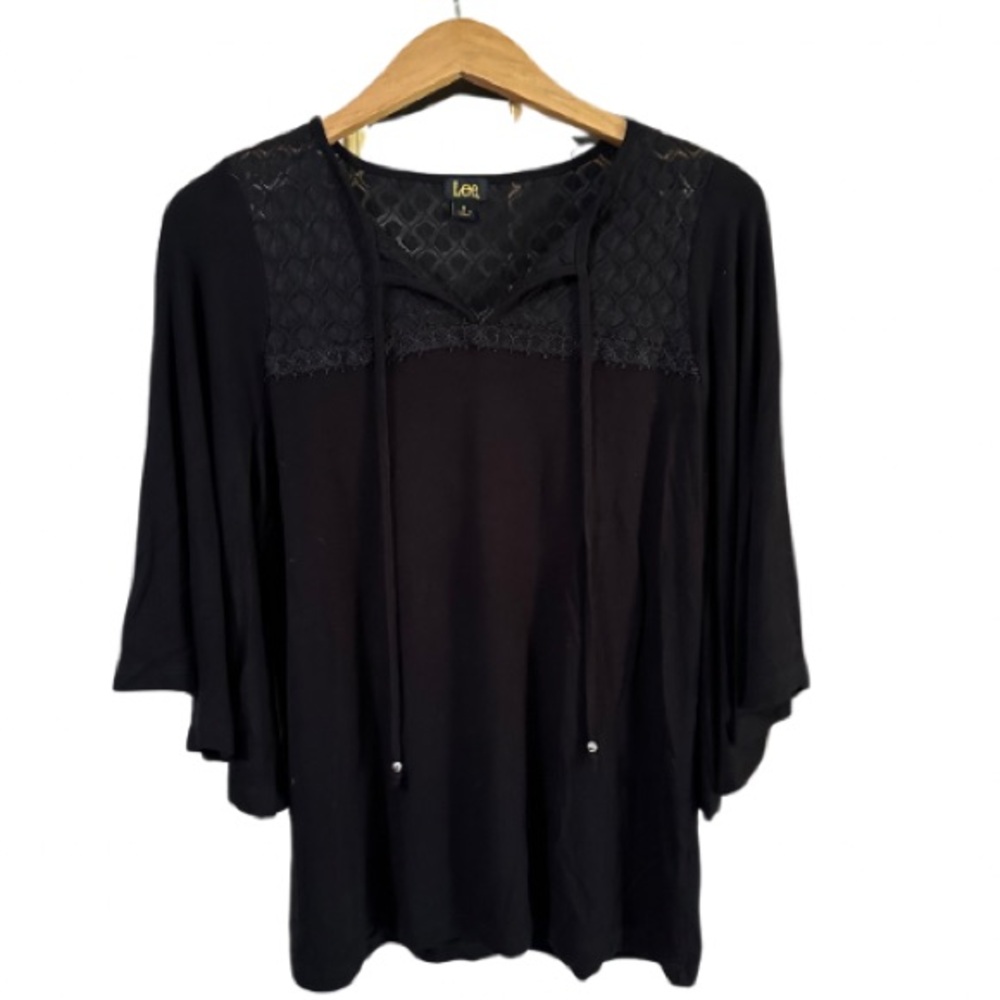 Lee Women’s Black Hippie Style Bell Sleeve Shirt Size Small